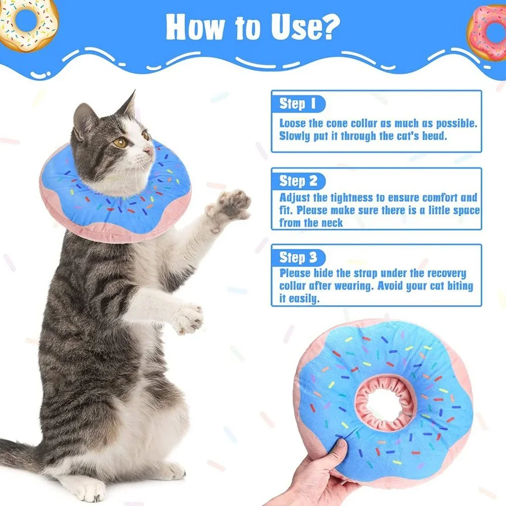 Dog or Cat Recovery Collar Soft, Cute Donut Cone Wound Healing Protective Cone
